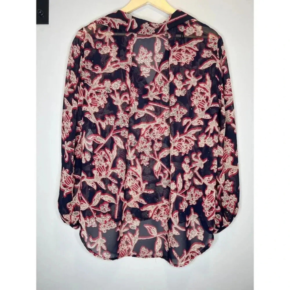 ZARA Sheer Studded FLORAL PRINT BLOUSE Button Down Pullover Career Top Sz Small - Picture 8 of 10